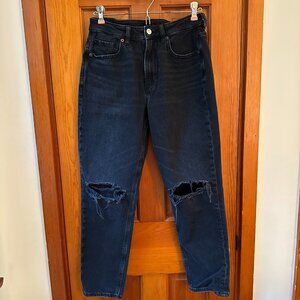 American Eagle Black Distressed Strigid Mom Jeans - Size 6S Short
